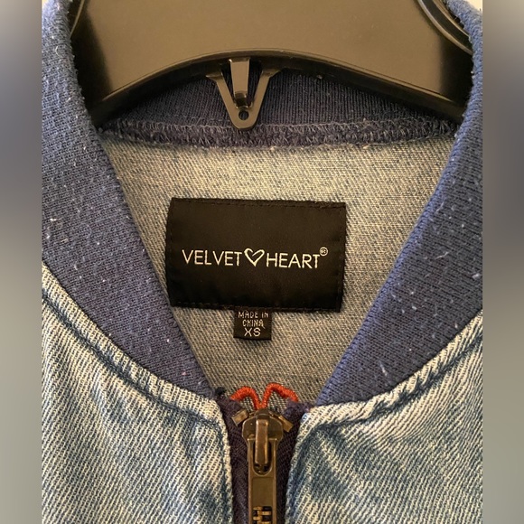 Velvet Heart Floral Embroidered Bomber-Stye Jean Jacket - Picture 3 of 6